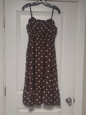 Brown Polka Dot Spaghetti Strap Dress